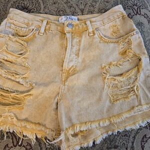 Free People Tan Ripped Jean Shorts
